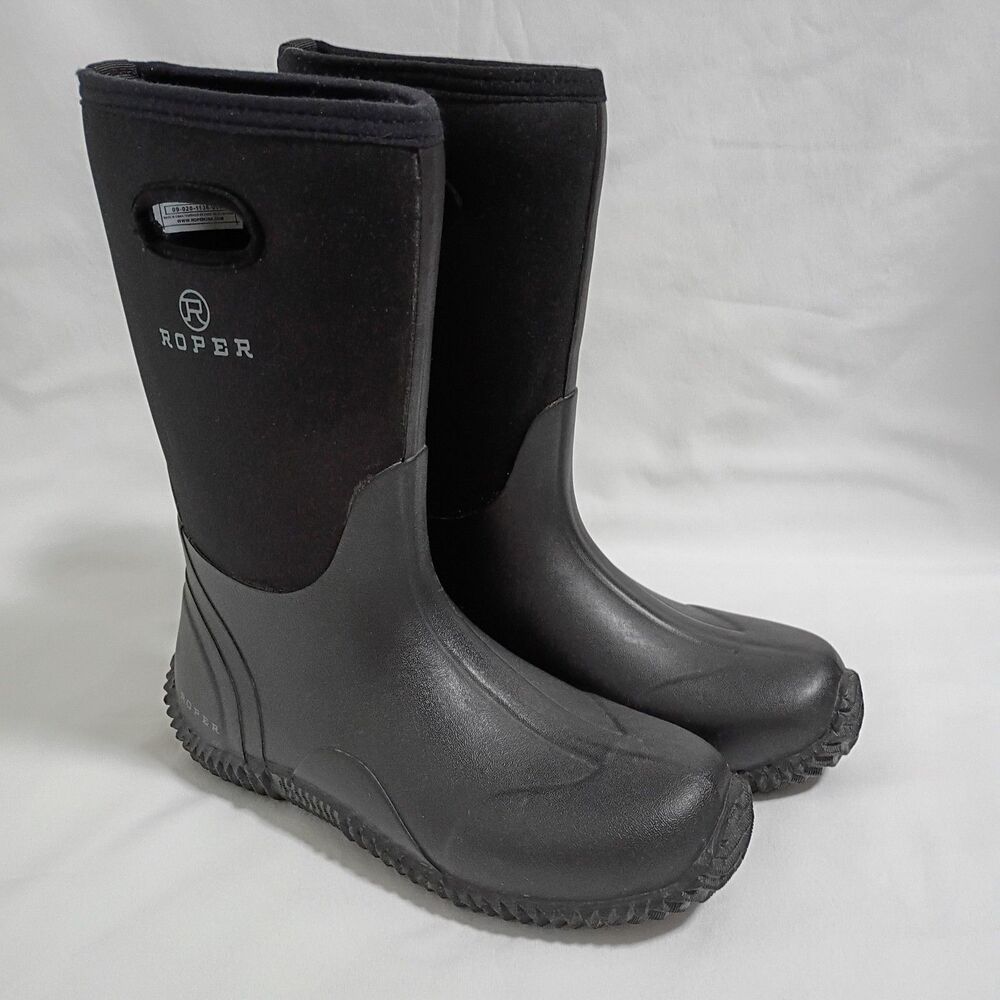 Roper Barnyard Black Boots Mens 8 Waterproof Rubber Foot Neoprene Shaft